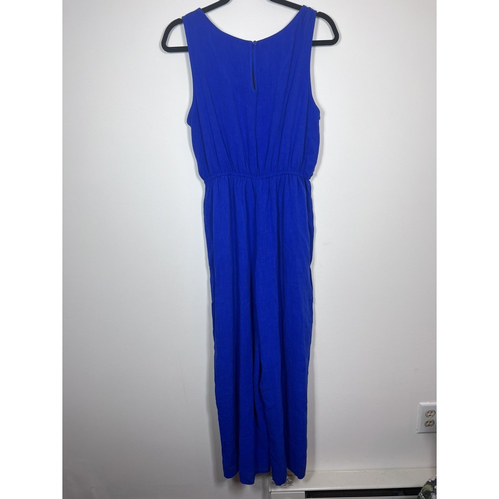 Double Zero Blue Linen Blend Wide Leg Jumpsuit Medium Boho Resort Romper